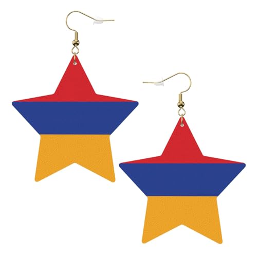 Weiße trendige Leder-Stern-Ohrringe für Frauen – Flagge von Armenien Druck baumelnder Schmuck, leichte modische Creolen-Anhänger, Einheitsgröße, Leder, Kein Edelstein Weiße trendige Leder-Stern-Ohrringe für Frauen – Flagge von Armenien Druck baumelnder Schmuck, leichte modische Creolen-Anhänger, Einheitsgröße, Leder, Kein Edelstein von JaoXer