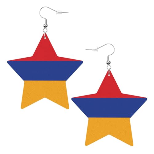 Weiße trendige Leder-Stern-Ohrringe für Frauen – Flagge von Armenien Druck baumelnder Schmuck, leichte modische Creolen-Anhänger, Einheitsgröße, Leder, Kein Edelstein von JaoXer