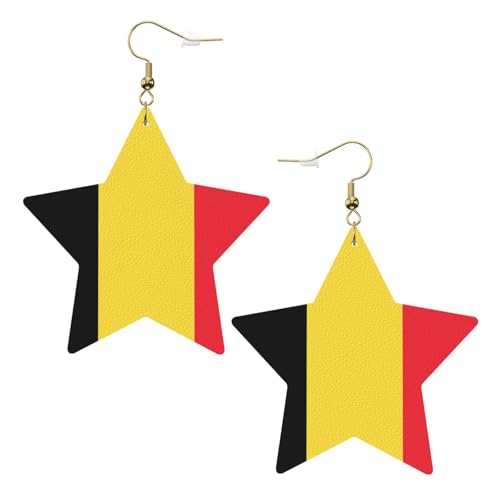 Weiße trendige Leder-Stern-Ohrringe für Frauen – Flagge von Belgien Druck baumelnder Schmuck, leichte modische Creolen-Anhänger, One Size, Leder, Kein Edelstein von JaoXer