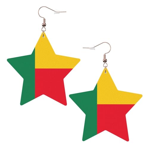 Weiße trendige Leder-Stern-Ohrringe für Frauen – Flagge von Benin Druck, baumelnder Schmuck, leichte modische Creolen-Anhänger, One Size, Leder, Kein Edelstein Weiße trendige Leder-Stern-Ohrringe für Frauen – Flagge von Benin Druck, baumelnder Schmuck, leichte modische Creolen-Anhänger, One Size, Leder, Kein Edelstein von JaoXer