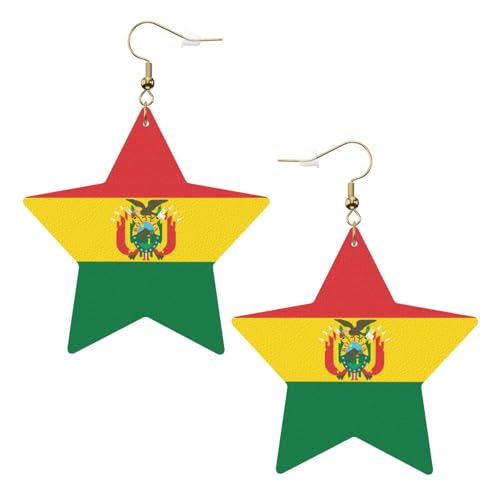 Weiße trendige Leder-Stern-Ohrringe für Frauen – Flagge von Bolivien Druck baumelnder Schmuck, leichte modische Creolen-Anhänger, Einheitsgröße, Leder, Kein Edelstein Weiße trendige Leder-Stern-Ohrringe für Frauen – Flagge von Bolivien Druck baumelnder Schmuck, leichte modische Creolen-Anhänger, Einheitsgröße, Leder, Kein Edelstein von JaoXer