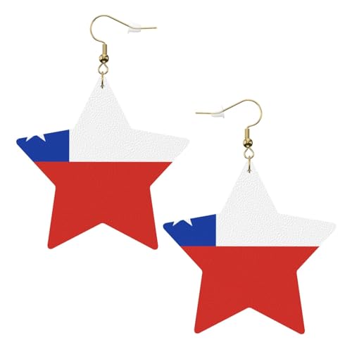 Weiße trendige Leder-Stern-Ohrringe für Frauen – Flagge von Chile Druck baumelnder Schmuck, leichte modische Creolen-Anhänger, Einheitsgröße, Leder, Kein Edelstein von JaoXer