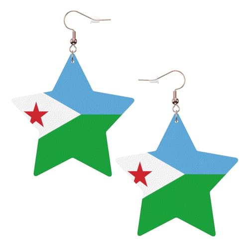 Weiße trendige Leder-Stern-Ohrringe für Frauen – Flagge von Dschibuti-Druck, baumelnder Schmuck, leichte modische Creolen-Anhänger, Einheitsgröße, Leder, Kein Edelstein Weiße trendige Leder-Stern-Ohrringe für Frauen – Flagge von Dschibuti-Druck, baumelnder Schmuck, leichte modische Creolen-Anhänger, Einheitsgröße, Leder, Kein Edelstein von JaoXer