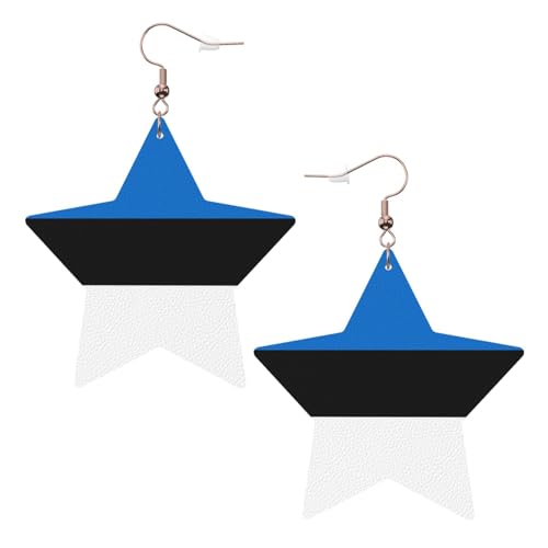 Weiße trendige Leder-Stern-Ohrringe für Frauen – Flagge von Estland Druck baumelnder Schmuck, leichte modische Creolen-Anhänger, Einheitsgröße, Leder, Kein Edelstein von JaoXer