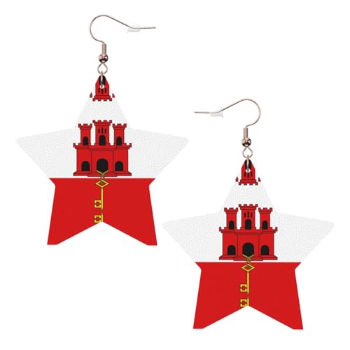 Weiße trendige Leder-Stern-Ohrringe für Frauen – Flagge von Gibraltar Druck baumelnder Schmuck, leichte modische Creolen-Anhänger, Einheitsgröße, Leder, Kein Edelstein von JaoXer