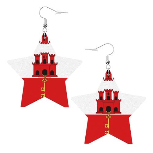 Weiße trendige Leder-Stern-Ohrringe für Frauen – Flagge von Gibraltar Druck baumelnder Schmuck, leichte modische Creolen-Anhänger, Einheitsgröße, Leder, Kein Edelstein von JaoXer