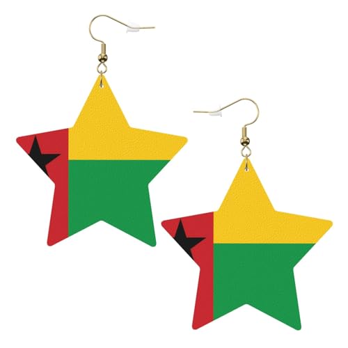 Weiße trendige Leder-Stern-Ohrringe für Frauen – Flagge von Guinea-Bissau Druck baumelnder Schmuck, leichte modische Creolen-Anhänger, Einheitsgröße, Leder, Kein Edelstein Weiße trendige Leder-Stern-Ohrringe für Frauen – Flagge von Guinea-Bissau Druck baumelnder Schmuck, leichte modische Creolen-Anhänger, Einheitsgröße, Leder, Kein Edelstein von JaoXer