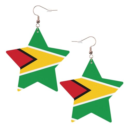 Weiße trendige Leder-Stern-Ohrringe für Frauen – Flagge von Guyana Druck baumelnder Schmuck, leichte modische Creolen-Anhänger, Einheitsgröße, Leder, Kein Edelstein von JaoXer