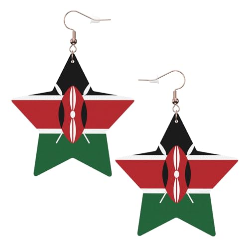 Weiße trendige Leder-Stern-Ohrringe für Frauen – Flagge von Kenia Druck baumelnder Schmuck, leichte modische Creolen-Anhänger, Einheitsgröße, Leder, Kein Edelstein Weiße trendige Leder-Stern-Ohrringe für Frauen – Flagge von Kenia Druck baumelnder Schmuck, leichte modische Creolen-Anhänger, Einheitsgröße, Leder, Kein Edelstein von JaoXer