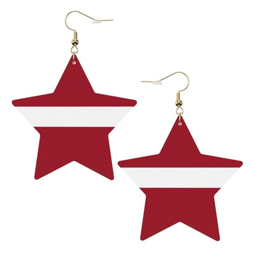 Weiße trendige Leder-Stern-Ohrringe für Frauen – Flagge von Lettland Druck baumelnder Schmuck, leichte modische Creolen-Anhänger, Einheitsgröße, Leder, Kein Edelstein von JaoXer