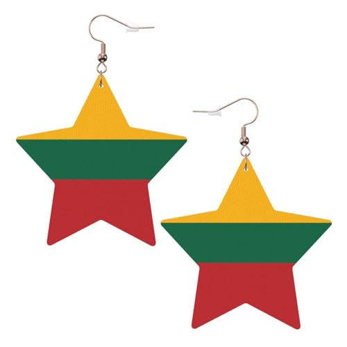 Weiße trendige Leder-Stern-Ohrringe für Frauen – Flagge von Litauen, baumelnder Schmuck, leichter modischer Creolen-Anhänger, Einheitsgröße, Leder, Kein Edelstein von JaoXer