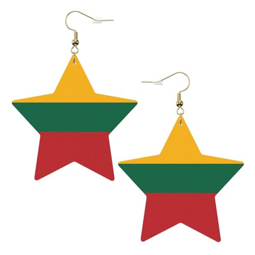 Weiße trendige Leder-Stern-Ohrringe für Frauen – Flagge von Litauen, baumelnder Schmuck, leichter modischer Creolen-Anhänger, Einheitsgröße, Leder, Kein Edelstein von JaoXer