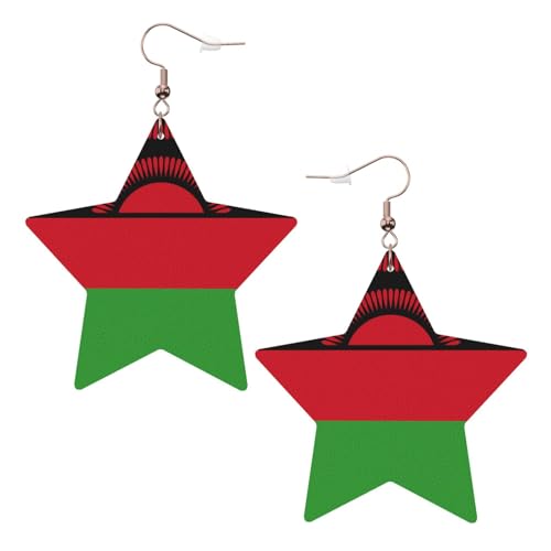 Weiße trendige Leder-Stern-Ohrringe für Frauen – Flagge von Malawi-Druck, baumelnder Schmuck, leichte modische Creolen-Anhänger, Einheitsgröße, Leder, Kein Edelstein von JaoXer