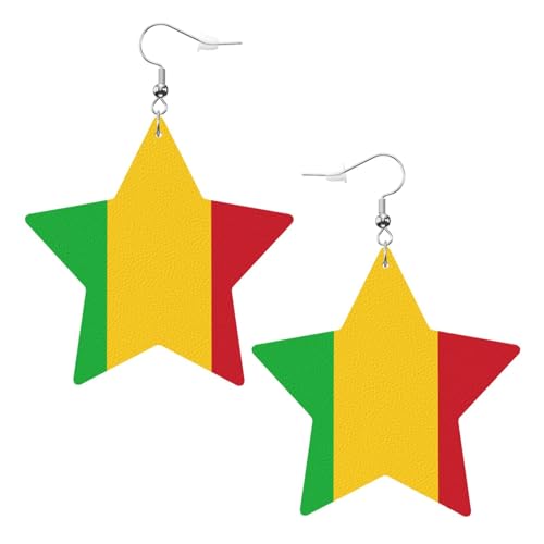 Weiße trendige Leder-Stern-Ohrringe für Frauen – Flagge von Mali Druck baumelnder Schmuck, leichte modische Creolen-Anhänger, Einheitsgröße, Leder, Kein Edelstein von JaoXer