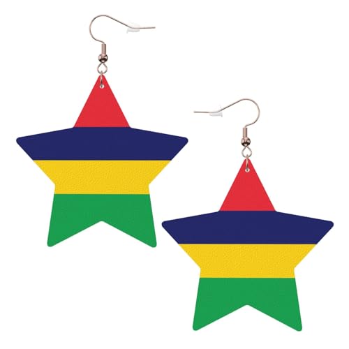 Weiße trendige Leder-Stern-Ohrringe für Frauen – Flagge von Mauritius Druck baumelnder Schmuck, leichte modische Creolen-Anhänger, One Size, Leder, Kein Edelstein Weiße trendige Leder-Stern-Ohrringe für Frauen – Flagge von Mauritius Druck baumelnder Schmuck, leichte modische Creolen-Anhänger, One Size, Leder, Kein Edelstein von JaoXer