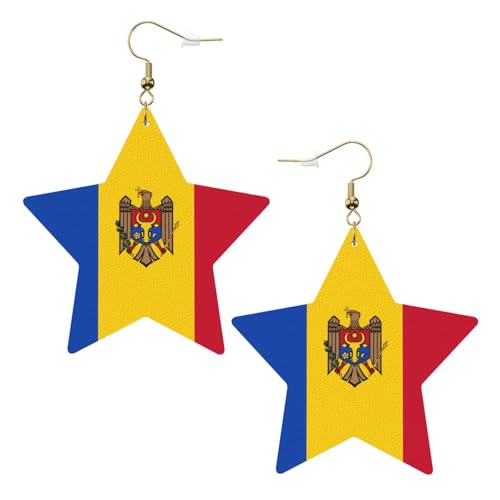 Weiße trendige Leder-Stern-Ohrringe für Frauen – Flagge von Moldawien Druck baumelnder Schmuck, leichte modische Creolen-Anhänger, Einheitsgröße, Leder, Kein Edelstein Weiße trendige Leder-Stern-Ohrringe für Frauen – Flagge von Moldawien Druck baumelnder Schmuck, leichte modische Creolen-Anhänger, Einheitsgröße, Leder, Kein Edelstein von JaoXer