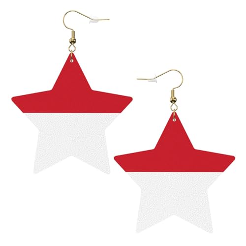 Weiße trendige Leder-Stern-Ohrringe für Frauen – Flagge von Monaco Druck baumelnder Schmuck, leichte modische Creolen-Anhänger, Einheitsgröße, Leder, Kein Edelstein Weiße trendige Leder-Stern-Ohrringe für Frauen – Flagge von Monaco Druck baumelnder Schmuck, leichte modische Creolen-Anhänger, Einheitsgröße, Leder, Kein Edelstein von JaoXer