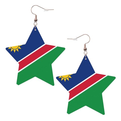 Weiße trendige Leder-Stern-Ohrringe für Frauen – Flagge von Namibia Druck baumelnder Schmuck, leichte modische Creolen-Anhänger, Einheitsgröße, Leder, Kein Edelstein von JaoXer