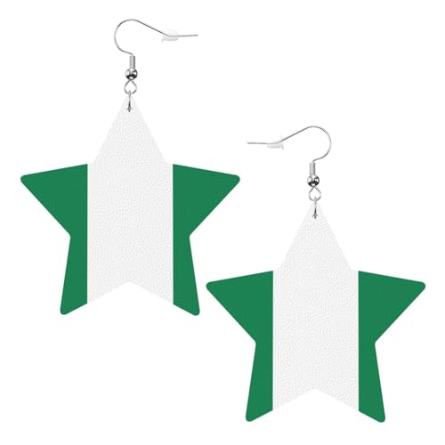 Weiße trendige Leder-Stern-Ohrringe für Frauen – Flagge von Nigeria Druck baumelnder Schmuck, leichte modische Creolen-Anhänger, One Size, Leder, Kein Edelstein Weiße trendige Leder-Stern-Ohrringe für Frauen – Flagge von Nigeria Druck baumelnder Schmuck, leichte modische Creolen-Anhänger, One Size, Leder, Kein Edelstein von JaoXer