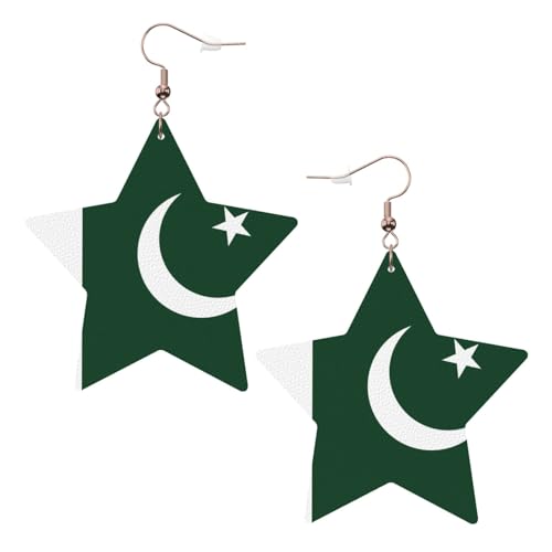 Weiße trendige Leder-Stern-Ohrringe für Frauen – Flagge von Pakistan Druck, baumelnder Schmuck, leichte modische Creolen-Anhänger, Einheitsgröße, Leder, Kein Edelstein von JaoXer