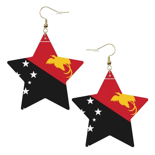 Weiße trendige Leder-Stern-Ohrringe für Frauen – Flagge von Papua-Neuguinea-Druck, baumelnder Schmuck, leichte modische Creolen-Anhänger, One Size, Leder, Kein Edelstein Weiße trendige Leder-Stern-Ohrringe für Frauen – Flagge von Papua-Neuguinea-Druck, baumelnder Schmuck, leichte modische Creolen-Anhänger, One Size, Leder, Kein Edelstein von JaoXer