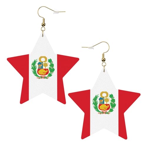 Weiße trendige Leder-Stern-Ohrringe für Frauen – Flagge von Peru Druck baumelnder Schmuck, leichte modische Creolen-Anhänger, Einheitsgröße, Leder, Kein Edelstein von JaoXer