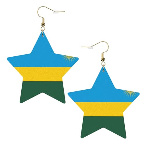 Weiße trendige Leder-Stern-Ohrringe für Frauen – Flagge von Ruanda-Druck, baumelnder Schmuck, leichte modische Creolen-Anhänger, Einheitsgröße, Leder, Kein Edelstein von JaoXer