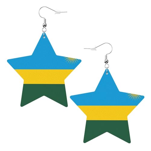 Weiße trendige Leder-Stern-Ohrringe für Frauen – Flagge von Ruanda-Druck, baumelnder Schmuck, leichte modische Creolen-Anhänger, Einheitsgröße, Leder, Kein Edelstein von JaoXer