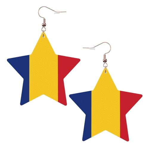 Weiße trendige Leder-Stern-Ohrringe für Frauen – Flagge von Rumänien Druck baumelnder Schmuck, leichte modische Creolen-Anhänger, Einheitsgröße, Leder, Kein Edelstein Weiße trendige Leder-Stern-Ohrringe für Frauen – Flagge von Rumänien Druck baumelnder Schmuck, leichte modische Creolen-Anhänger, Einheitsgröße, Leder, Kein Edelstein von JaoXer