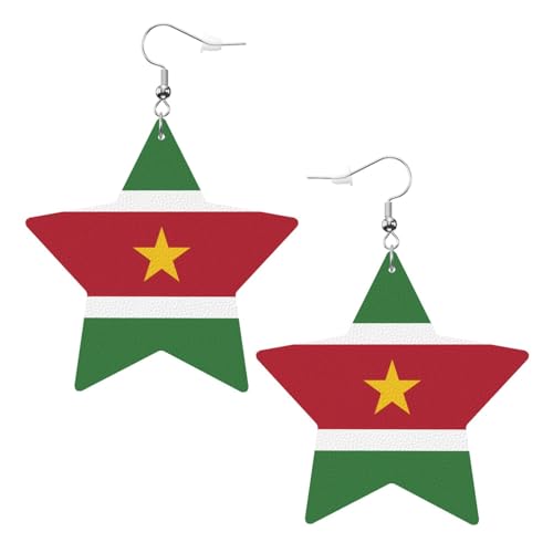Weiße trendige Leder-Stern-Ohrringe für Frauen – Flagge von Surinam-Druck, baumelnder Schmuck, leichte modische Creolen-Anhänger, One Size, Leder, Kein Edelstein von JaoXer