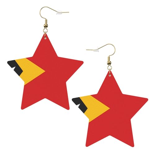 Weiße trendige Leder-Stern-Ohrringe für Frauen – Flagge von Timor-Leste Druck baumelnder Schmuck, leichte modische Creolen-Anhänger, Einheitsgröße, Leder, Kein Edelstein Weiße trendige Leder-Stern-Ohrringe für Frauen – Flagge von Timor-Leste Druck baumelnder Schmuck, leichte modische Creolen-Anhänger, Einheitsgröße, Leder, Kein Edelstein von JaoXer