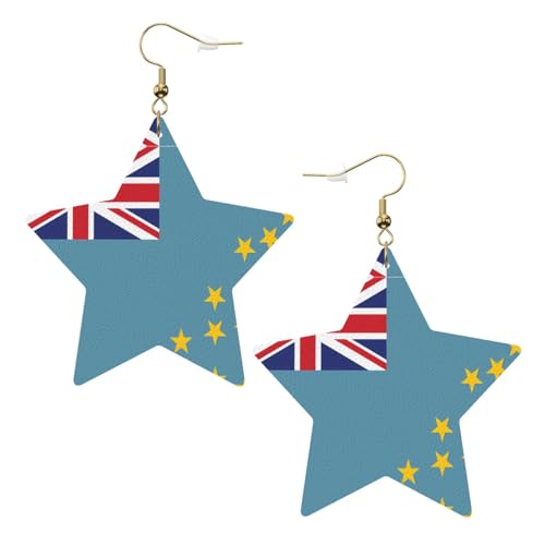 Weiße trendige Leder-Stern-Ohrringe für Frauen – Flagge von Tuvalu Druck baumelnder Schmuck, leichte modische Creolen-Anhänger, Einheitsgröße, Leder, Kein Edelstein Weiße trendige Leder-Stern-Ohrringe für Frauen – Flagge von Tuvalu Druck baumelnder Schmuck, leichte modische Creolen-Anhänger, Einheitsgröße, Leder, Kein Edelstein von JaoXer