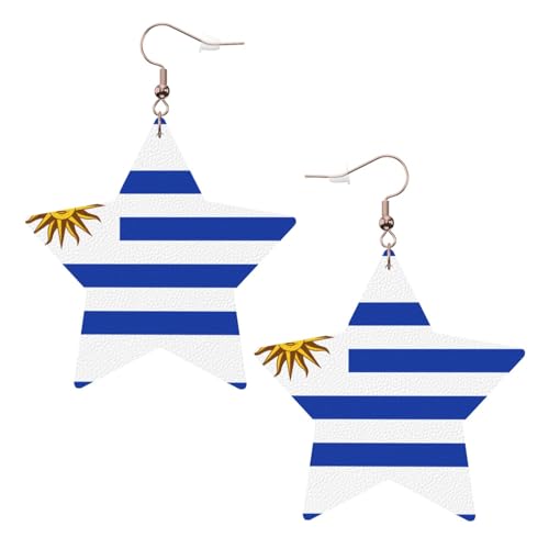Weiße trendige Leder-Stern-Ohrringe für Frauen – Flagge von Uruguay Druck baumelnder Schmuck, leichte modische Creolen-Anhänger, Einheitsgröße, Leder, Kein Edelstein Weiße trendige Leder-Stern-Ohrringe für Frauen – Flagge von Uruguay Druck baumelnder Schmuck, leichte modische Creolen-Anhänger, Einheitsgröße, Leder, Kein Edelstein von JaoXer