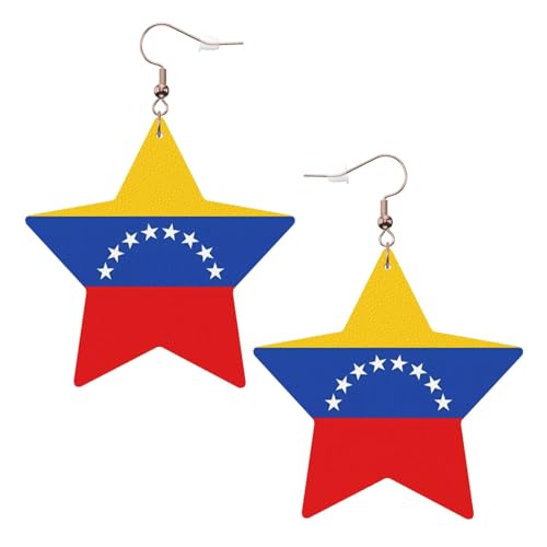 Weiße trendige Leder-Stern-Ohrringe für Frauen – Flagge von Venezuela-Druck, baumelnder Schmuck, leichte modische Creolen-Anhänger, Einheitsgröße, Leder, Kein Edelstein von JaoXer