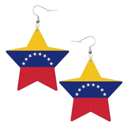 Weiße trendige Leder-Stern-Ohrringe für Frauen – Flagge von Venezuela-Druck, baumelnder Schmuck, leichte modische Creolen-Anhänger, Einheitsgröße, Leder, Kein Edelstein von JaoXer