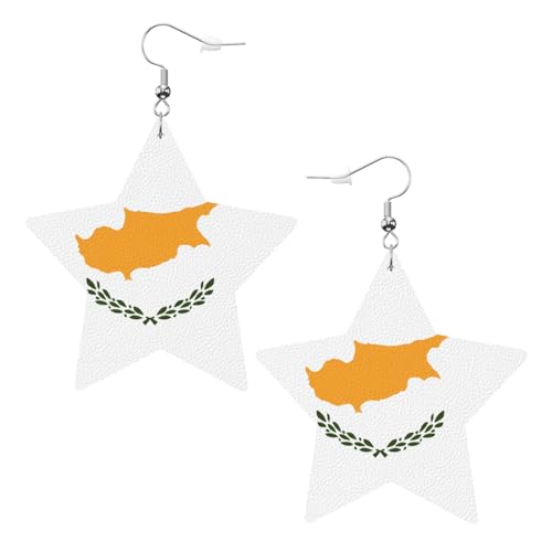 Weiße trendige Leder-Stern-Ohrringe für Frauen – Flagge von Zypern Druck baumelnder Schmuck, leichte modische Creolen-Anhänger, One Size, Leder, Kein Edelstein von JaoXer
