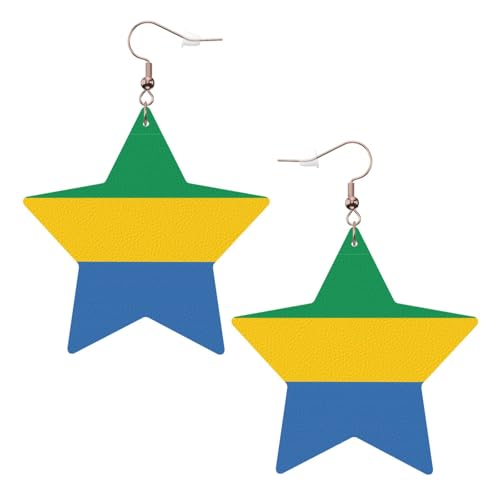Weiße trendige Leder-Stern-Ohrringe für Frauen – Gabun-Flaggen-Druck, baumelnder Schmuck, leicht, modisch, Creolen-Anhänger, Einheitsgröße, Leder, Kein Edelstein von JaoXer