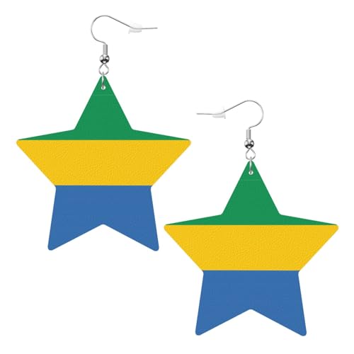 Weiße trendige Leder-Stern-Ohrringe für Frauen – Gabun-Flaggen-Druck, baumelnder Schmuck, leicht, modisch, Creolen-Anhänger, Einheitsgröße, Leder, Kein Edelstein von JaoXer