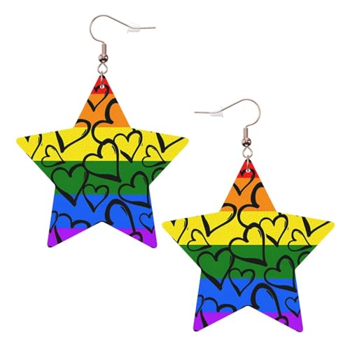 Weiße trendige Leder-Stern-Ohrringe für Frauen – Gay Pride Regenbogenmuster Druck baumeln Schmuck, leichte modische Creolen-Anhänger, One Size, Leder, Kein Edelstein Weiße trendige Leder-Stern-Ohrringe für Frauen – Gay Pride Regenbogenmuster Druck baumeln Schmuck, leichte modische Creolen-Anhänger, One Size, Leder, Kein Edelstein von JaoXer