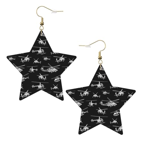 Weiße trendige Leder-Stern-Ohrringe für Frauen - Hubschrauber-Druck baumelnder Schmuck, leichte modische Creolen-Anhänger, Einheitsgröße, Leder, Kein Edelstein von JaoXer