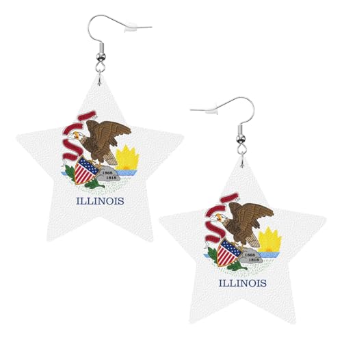 Weiße trendige Leder-Stern-Ohrringe für Frauen – Illinois State Flag Print baumelnder Schmuck, leichte modische Creolen-Anhänger, Einheitsgröße, Leder, Kein Edelstein von JaoXer