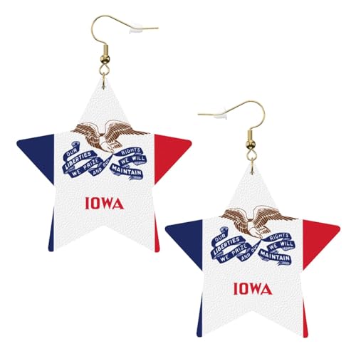 Weiße trendige Leder-Stern-Ohrringe für Frauen – Iowa Staatsflagge Druck baumelnder Schmuck, leichte modische Creolen-Anhänger, Einheitsgröße, Leder, Kein Edelstein Weiße trendige Leder-Stern-Ohrringe für Frauen – Iowa Staatsflagge Druck baumelnder Schmuck, leichte modische Creolen-Anhänger, Einheitsgröße, Leder, Kein Edelstein von JaoXer