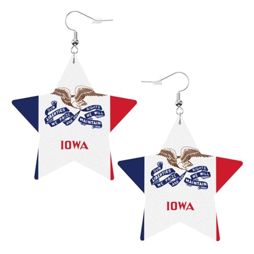 Weiße trendige Leder-Stern-Ohrringe für Frauen – Iowa Staatsflagge Druck baumelnder Schmuck, leichte modische Creolen-Anhänger, Einheitsgröße, Leder, Kein Edelstein von JaoXer