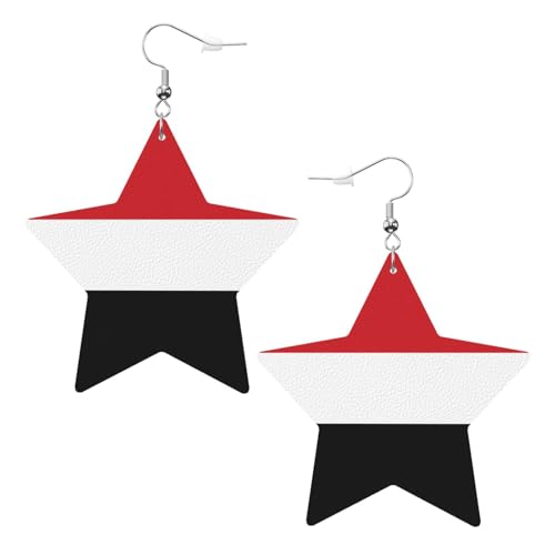 Weiße trendige Leder-Stern-Ohrringe für Frauen – Jemenitische Flagge, baumelnder Schmuck, leichte modische Creolen-Anhänger, Einheitsgröße, Leder, Kein Edelstein von JaoXer