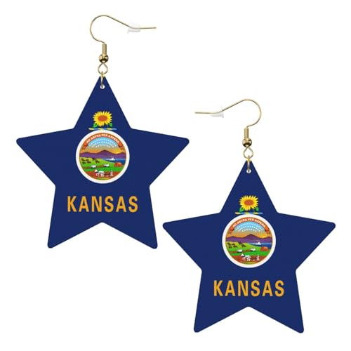 Weiße trendige Leder-Stern-Ohrringe für Frauen – Kansas State Flag Print baumelnder Schmuck, leichte modische Creolen-Anhänger, One Size, Leder, Kein Edelstein Weiße trendige Leder-Stern-Ohrringe für Frauen – Kansas State Flag Print baumelnder Schmuck, leichte modische Creolen-Anhänger, One Size, Leder, Kein Edelstein von JaoXer