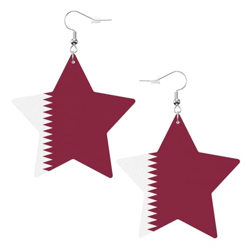 Weiße trendige Leder-Stern-Ohrringe für Frauen – Katar-Flaggen-Druck, baumelnder Schmuck, leichte modische Creolen-Anhänger, Einheitsgröße, Leder, Kein Edelstein von JaoXer