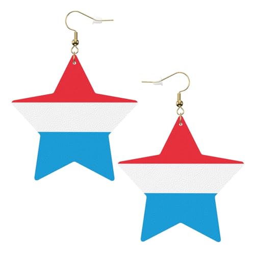 Weiße trendige Leder-Stern-Ohrringe für Frauen – Luxemburger Flaggen-Druck, baumelnder Schmuck, leicht, modisch, Creolen-Anhänger, One Size, Leder, Kein Edelstein von JaoXer
