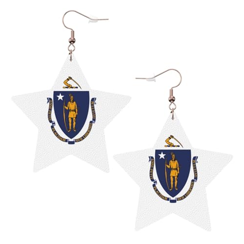 Weiße trendige Leder-Stern-Ohrringe für Frauen – Massachusetts Staatsflaggen-Druck, baumelnder Schmuck, leichte modische Creolen-Anhänger, One Size, Leder, Kein Edelstein Weiße trendige Leder-Stern-Ohrringe für Frauen – Massachusetts Staatsflaggen-Druck, baumelnder Schmuck, leichte modische Creolen-Anhänger, One Size, Leder, Kein Edelstein von JaoXer