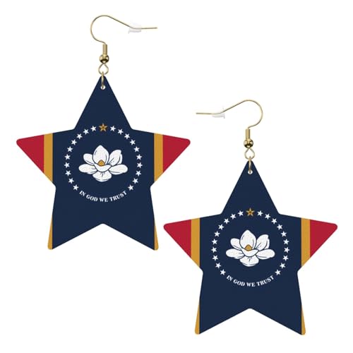 Weiße trendige Leder-Stern-Ohrringe für Frauen – Mississippi State Flag Print baumelnder Schmuck, leichte modische Creolen-Anhänger, Einheitsgröße, Leder, Kein Edelstein Weiße trendige Leder-Stern-Ohrringe für Frauen – Mississippi State Flag Print baumelnder Schmuck, leichte modische Creolen-Anhänger, Einheitsgröße, Leder, Kein Edelstein von JaoXer