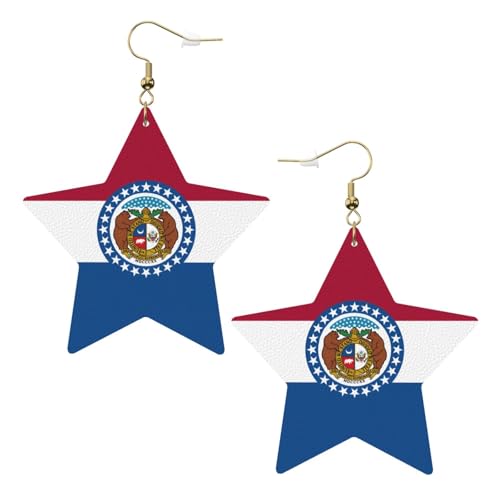 Weiße trendige Leder-Stern-Ohrringe für Frauen – Missouri State Flag Print baumelnder Schmuck, leichte modische Creolen-Anhänger, Einheitsgröße, Leder, Kein Edelstein Weiße trendige Leder-Stern-Ohrringe für Frauen – Missouri State Flag Print baumelnder Schmuck, leichte modische Creolen-Anhänger, Einheitsgröße, Leder, Kein Edelstein von JaoXer